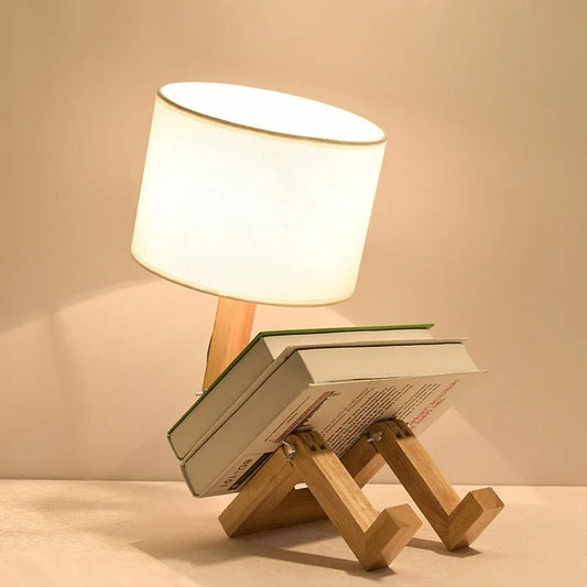 Lampe de Chevet Lecture en Bois et Abat-jour Tissu