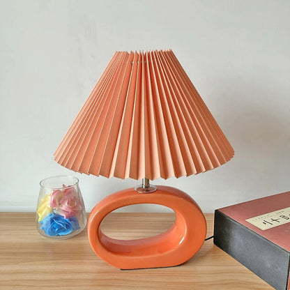 Lampe de Chevet Céramique Orange – Abat-jour Tissu Plissé