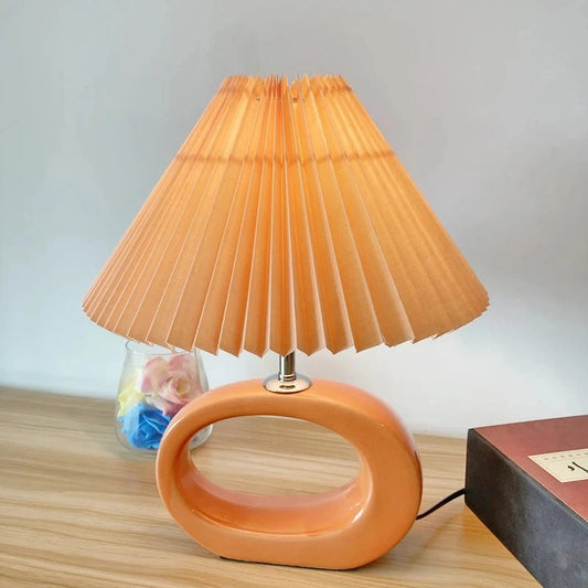 Lampe de Chevet Céramique Orange – Abat-jour Tissu Plissé