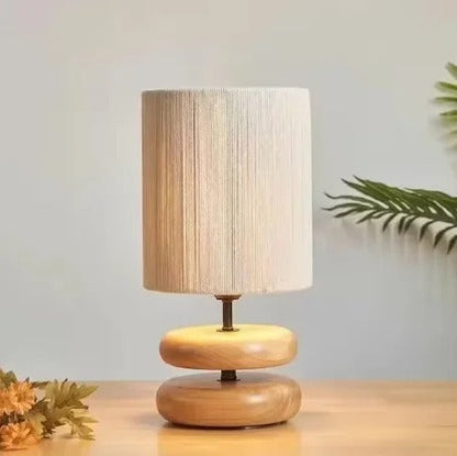 Lampe de Chevet Pied en Bois Massif et Corde de Chanvre