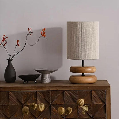 Lampe de Chevet Pied en Bois Massif et Corde de Chanvre