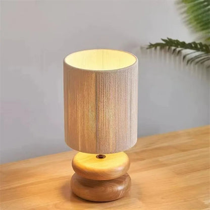 Lampe de Chevet Pied en Bois Massif et Corde de Chanvre