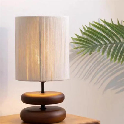 Lampe de Chevet Pied en Bois Massif et Corde de Chanvre