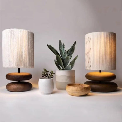 Lampe de Chevet Pied en Bois Massif et Corde de Chanvre