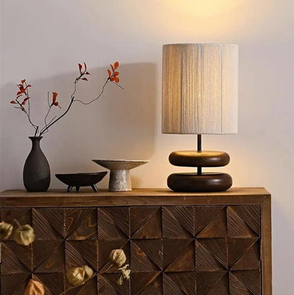 Lampe de Chevet Pied en Bois Massif et Corde de Chanvre