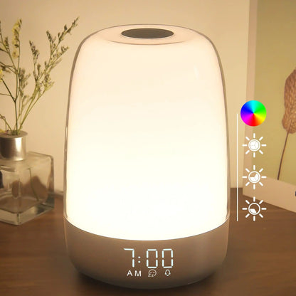 Lampe de chevet avec réveil et simulation lever de soleil