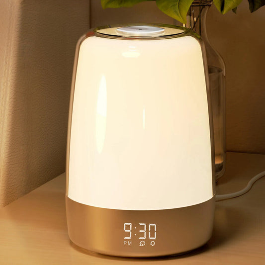 Lampe de chevet avec réveil et simulation lever de soleil