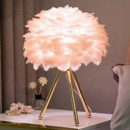 Lampe de Chevet en Plumes d'Oie – Pied Métal Doré