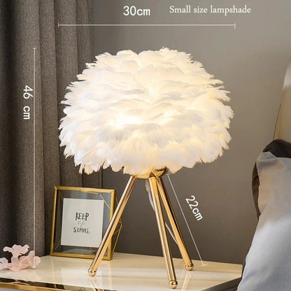Lampe de Chevet en Plumes d'Oie – Pied Métal Doré