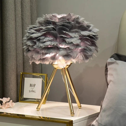 Lampe de Chevet en Plumes d'Oie – Pied Métal Doré