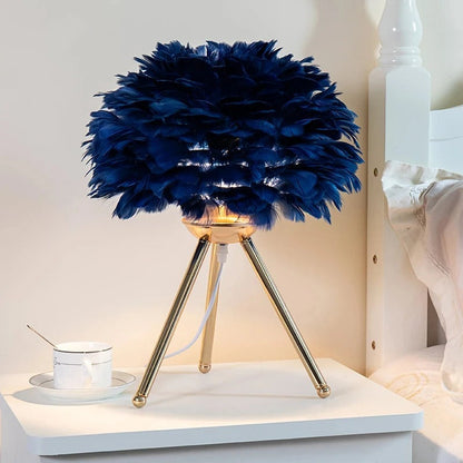 Lampe de Chevet en Plumes d'Oie – Pied Métal Doré