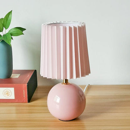 Lampe de Chevet Rose Poudré en Céramique et Abat-Jour Plissé