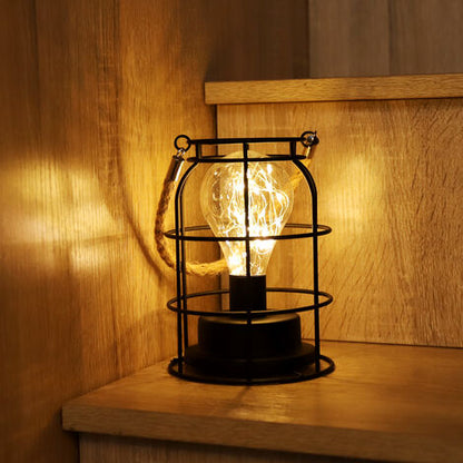 Lampe de Chevet Industrielle à Piles avec Poignée en Corde