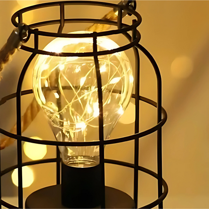 Lampe de Chevet Industrielle à Piles avec Poignée en Corde