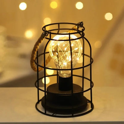 Lampe de Chevet Industrielle à Piles avec Poignée en Corde