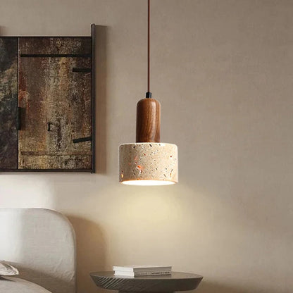 Lampe de Chevet Suspendue Travertin et Bois