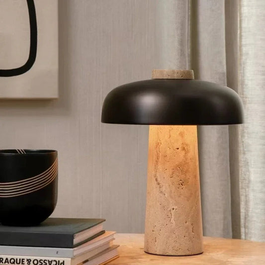 Lampe de Chevet en Travertin Naturel et Métal