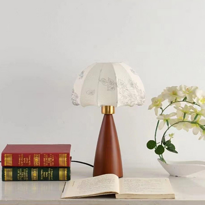 Lampe de Chevet Vintage en Bois et Abat-jour Tissu