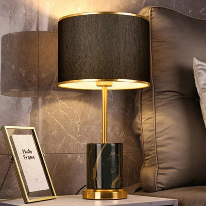 Lampe de chevet métal doré et abat-jour tissu