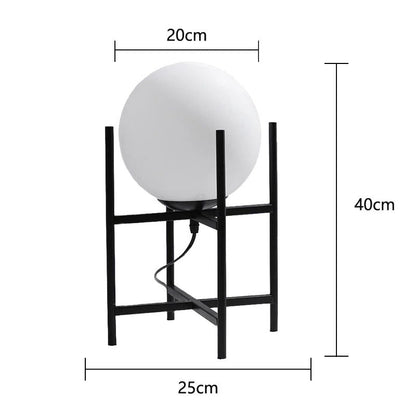 Lampe de Table Boule en Métal et Verre Opalin