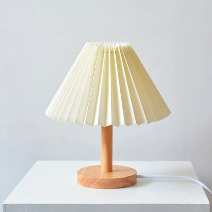 Lampe de chevet en bois et abat-jour tissu plissé