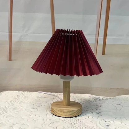 Lampe de chevet en bois et abat-jour tissu plissé