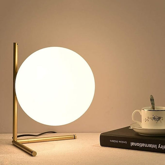 Lampe de Chevet Boule en Métal Doré et Verre
