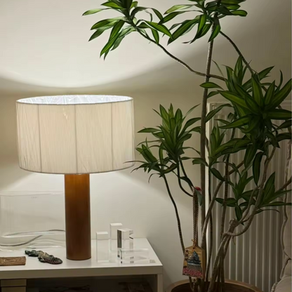 Lampe de chevet en bois massif et abat-jour tissu