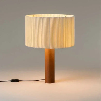 Lampe de chevet en bois massif et abat-jour tissu