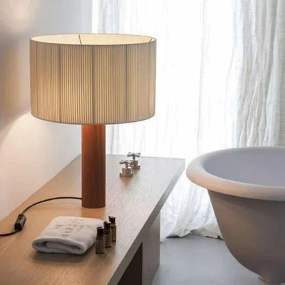 Lampe de chevet en bois massif et abat-jour tissu