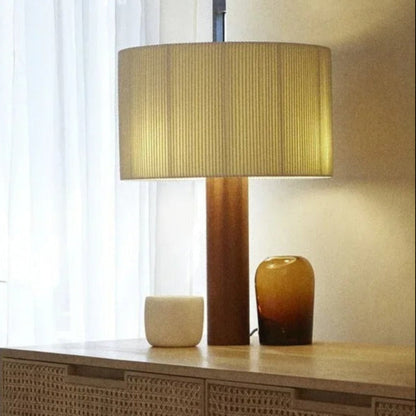 Lampe de chevet en bois massif et abat-jour tissu