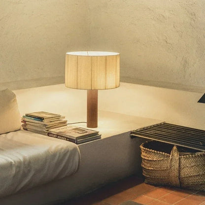 Lampe de chevet en bois massif et abat-jour tissu