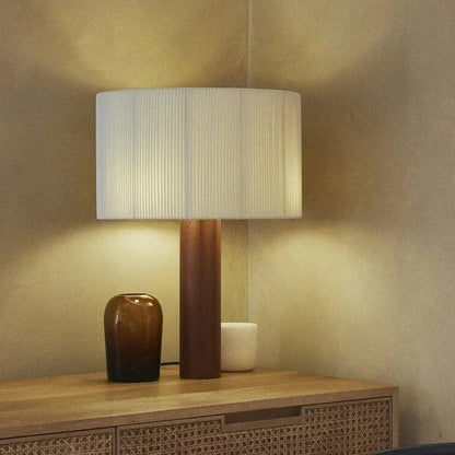 Lampe de chevet en bois massif et abat-jour tissu