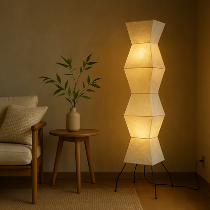 Lampadaire en Papier de Riz – Design Japonais Sculptural