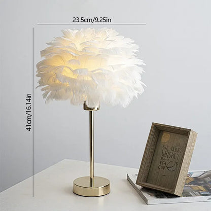 Lampe de Chevet en Plumes avec Pied en Métal