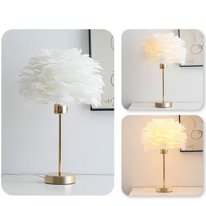 Lampe de Chevet en Plumes avec Pied en Métal