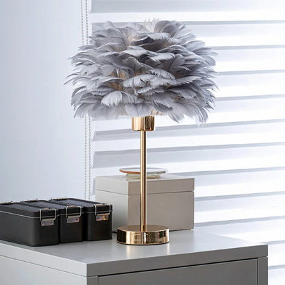 Lampe de Chevet en Plumes avec Pied en Métal