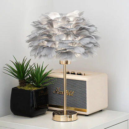 Lampe de Chevet en Plumes avec Pied en Métal