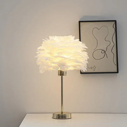 Lampe de Chevet en Plumes avec Pied en Métal