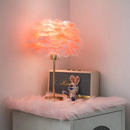 Lampe de Chevet en Plumes avec Pied en Métal