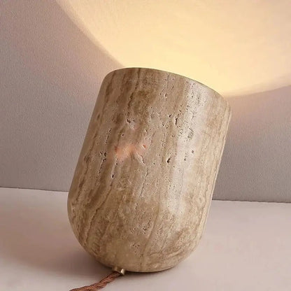 Lampe de chevet en travertin naturel et verre