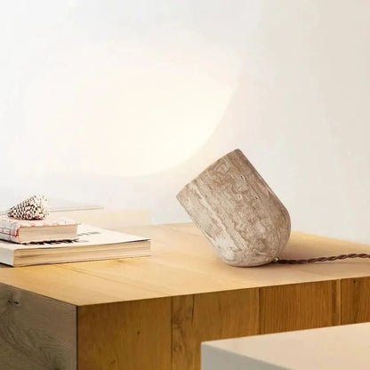 Lampe de chevet en travertin naturel et verre