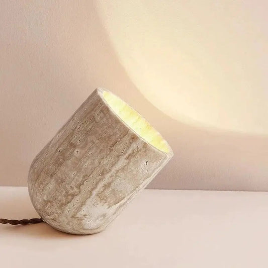 Lampe de chevet en travertin naturel et verre