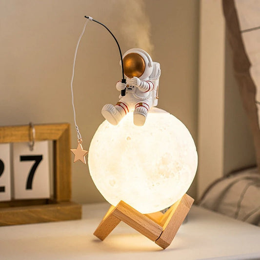 Lampe Humidificateur Astronaute et Lune en Résine