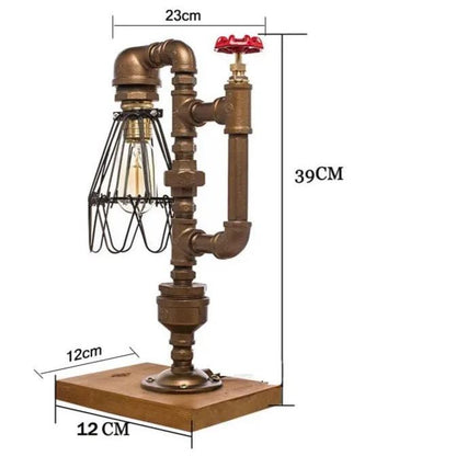 Lampe de Chevet Industrielle en Fer Forgé et Bois