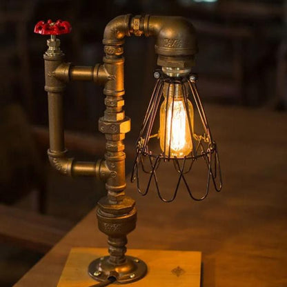 Lampe de Chevet Industrielle en Fer Forgé et Bois