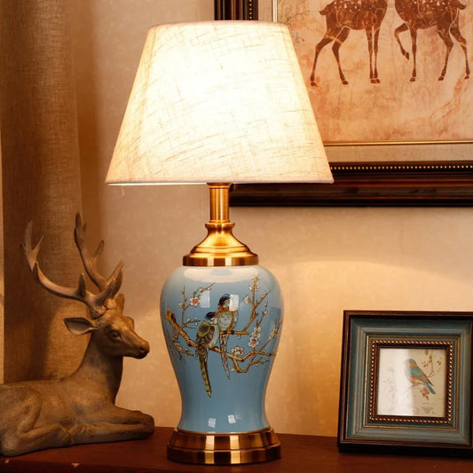 Lampe de chevet japonaise en porcelaine peinte à la main