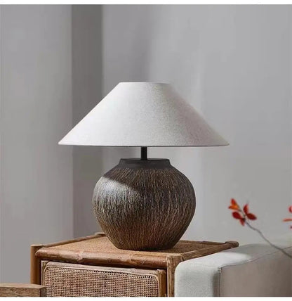 Lampe de Chevet Japonaise en Céramique et Tissu