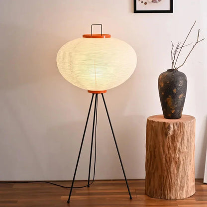 Lampe Japonaise sur Pied en Papier de Riz et Métal