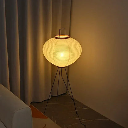 Lampe Japonaise sur Pied en Papier de Riz et Métal